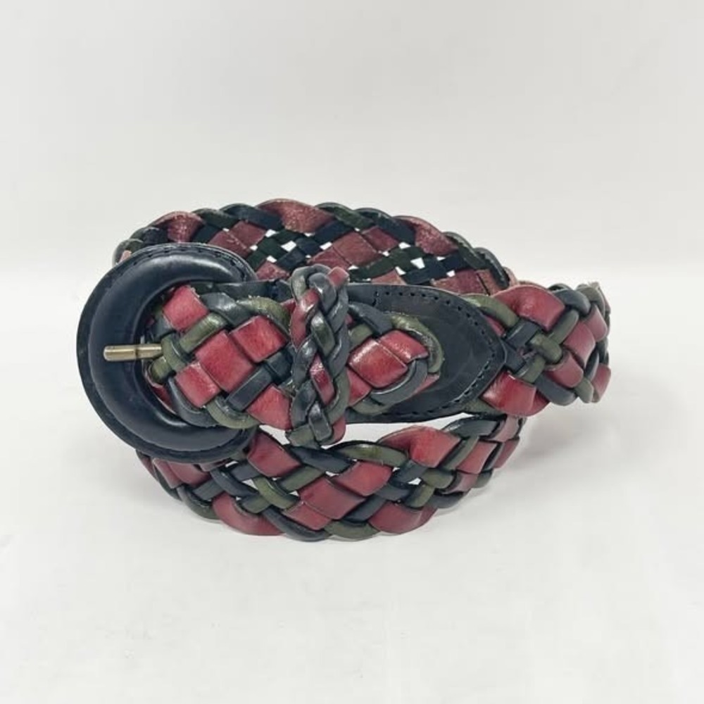 VTG Turkish Collection Braided Belt Wms Small Red Multi Leather Woven 90s Grunge